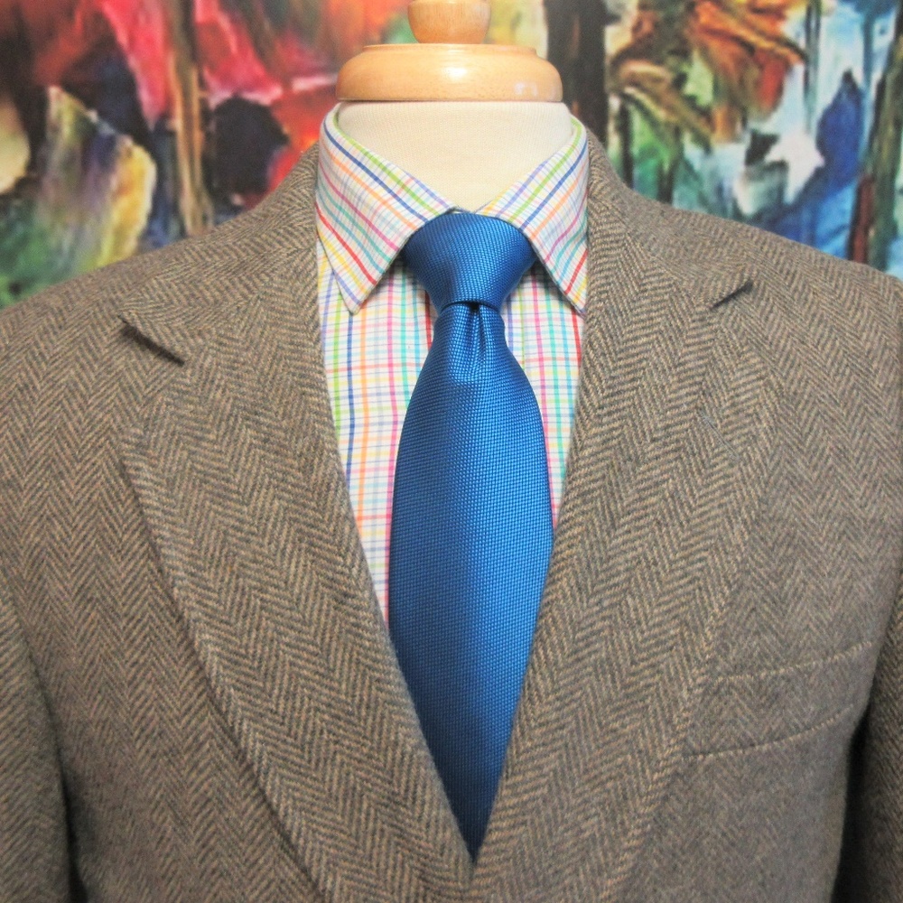 42 R- VTG Mens 100% WOOL SPORT COAT HERRINGBONE - Picture 2 of 7